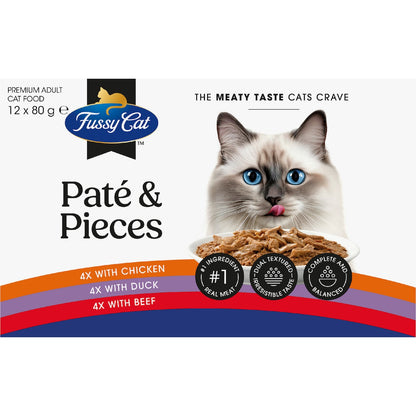 Fussy Cat Grain Free Adult Wet Cat Food Pate & Pieces 80g X 12 Pack