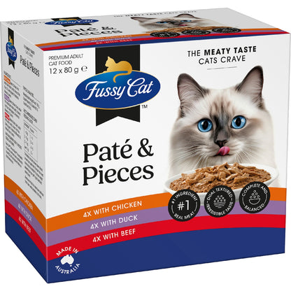 Fussy Cat Grain Free Adult Wet Cat Food Pate & Pieces 80g X 12 Pack