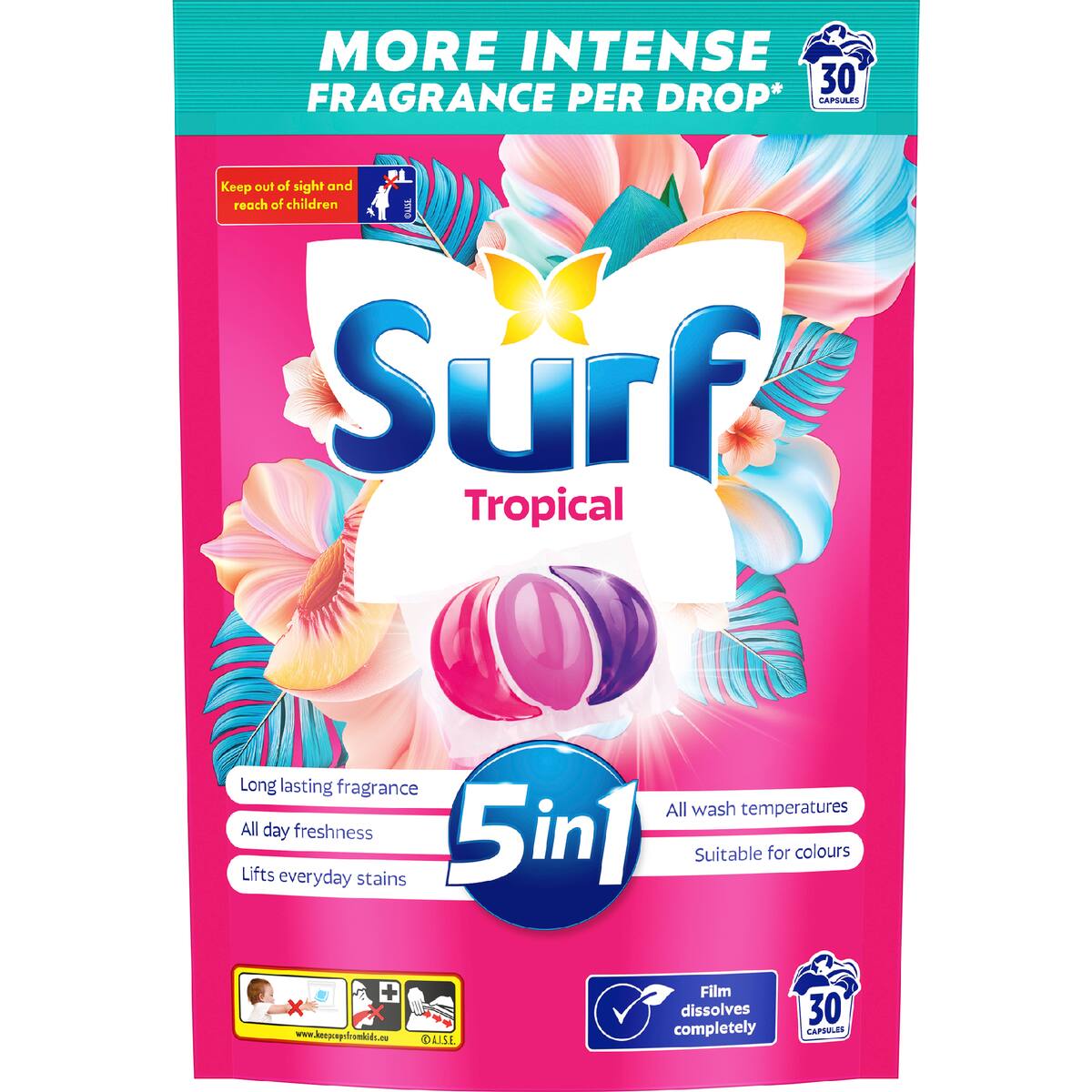 Surf 5-in-1 Laundry Capsules Tropical 30 Pack