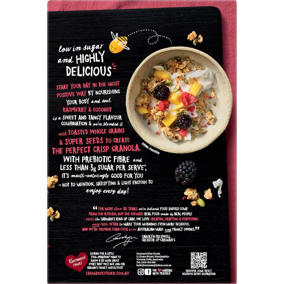 Carmans Granola Raspberry & Coconut Low Sugar 450g