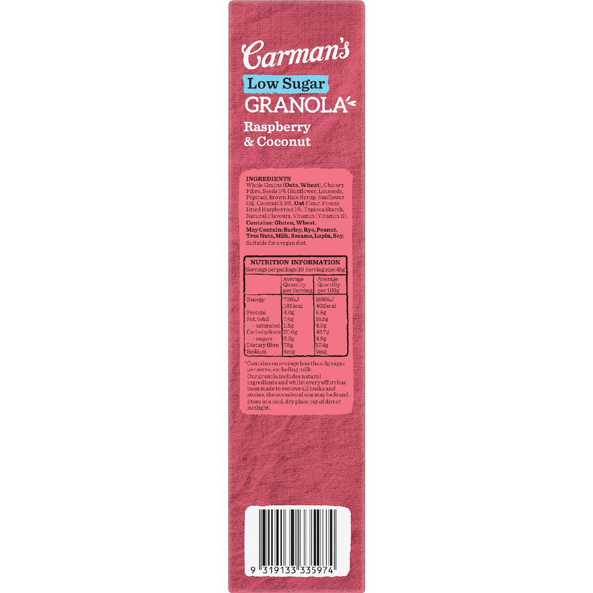 Carmans Granola Raspberry & Coconut Low Sugar 450g