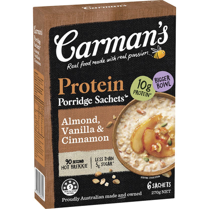 Carmans Protein Porridge Sachets Almond Vanilla & Cinnamon 6 Pack