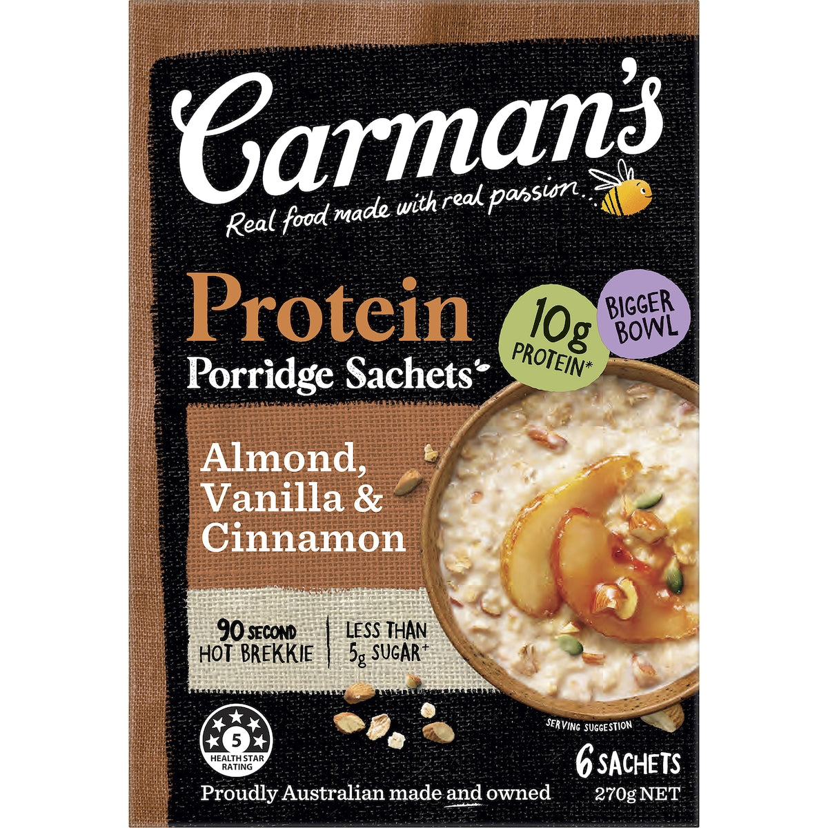 Carmans Protein Porridge Sachets Almond Vanilla & Cinnamon 6 Pack
