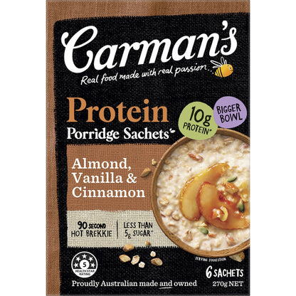 Carmans Protein Porridge Sachets Almond Vanilla & Cinnamon 6 Pack