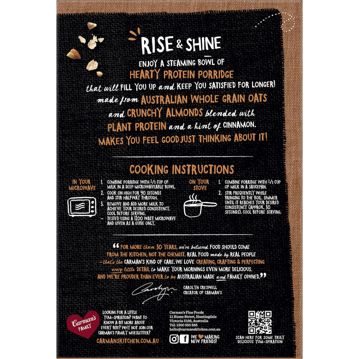 Carmans Protein Porridge Sachets Almond Vanilla & Cinnamon 6 Pack