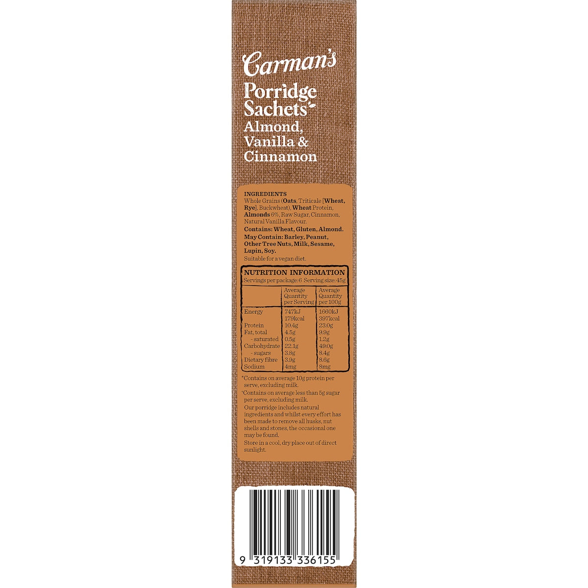 Carmans Protein Porridge Sachets Almond Vanilla & Cinnamon 6 Pack