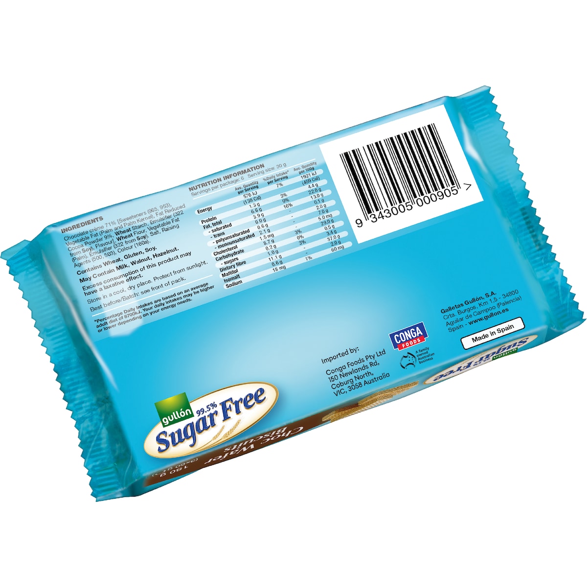 Gullon Sugar Free Chocolate Wafer Biscuits 180g