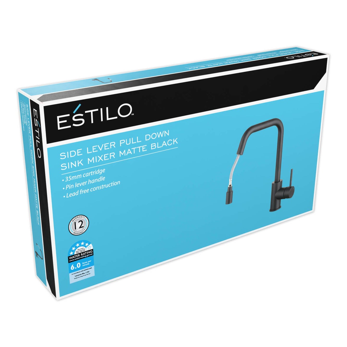 Estilo Side Lever Pull Down Sink Mixer Matte Black - 35mm Cartridge