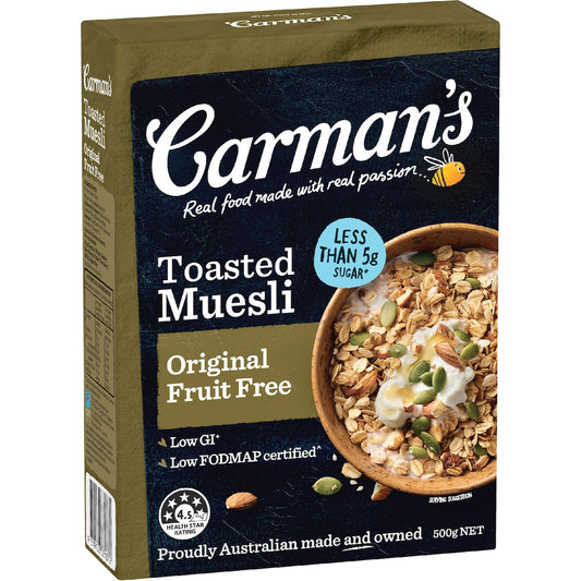 Carmans Muesli Toasted Original Fruit Free 500g