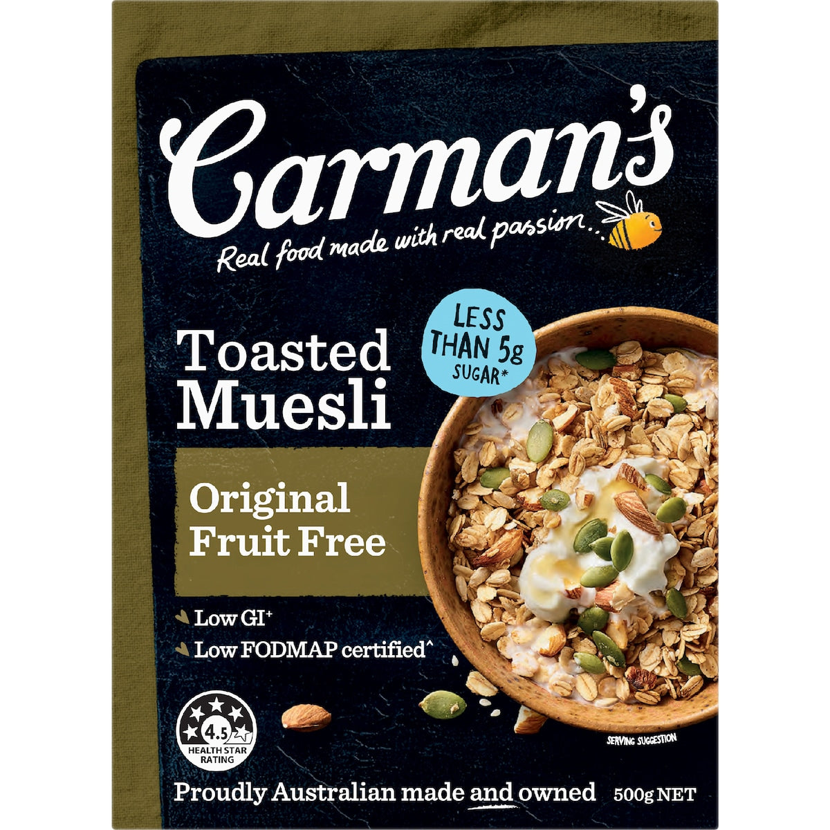Carmans Muesli Toasted Original Fruit Free 500g