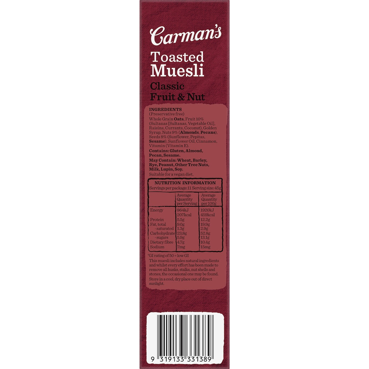 Carmans Muesli Toasted Classic Fruit & Nut 500g