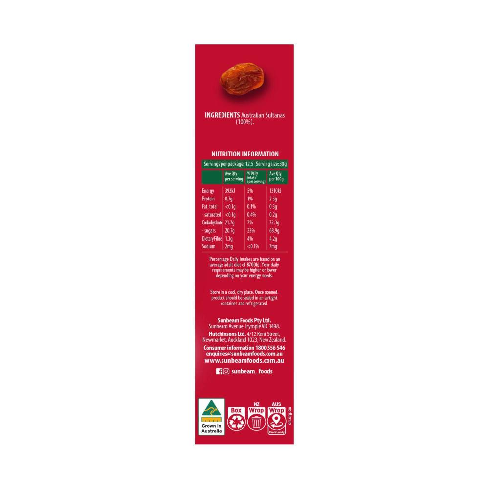 Sunbeam Australian Natural Sultanas - 375g