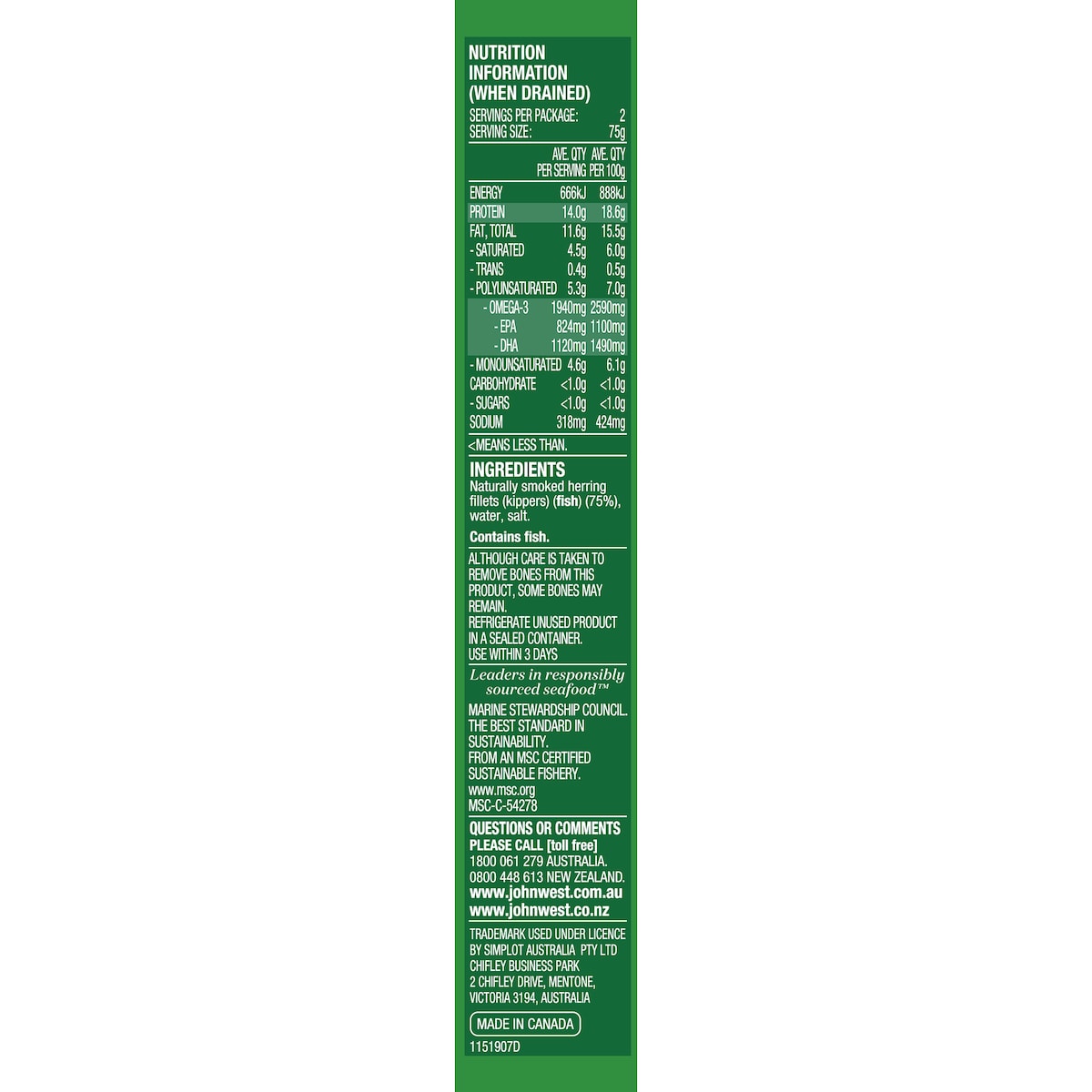 John West Smoked Kippers Fillets In Brine 200g
