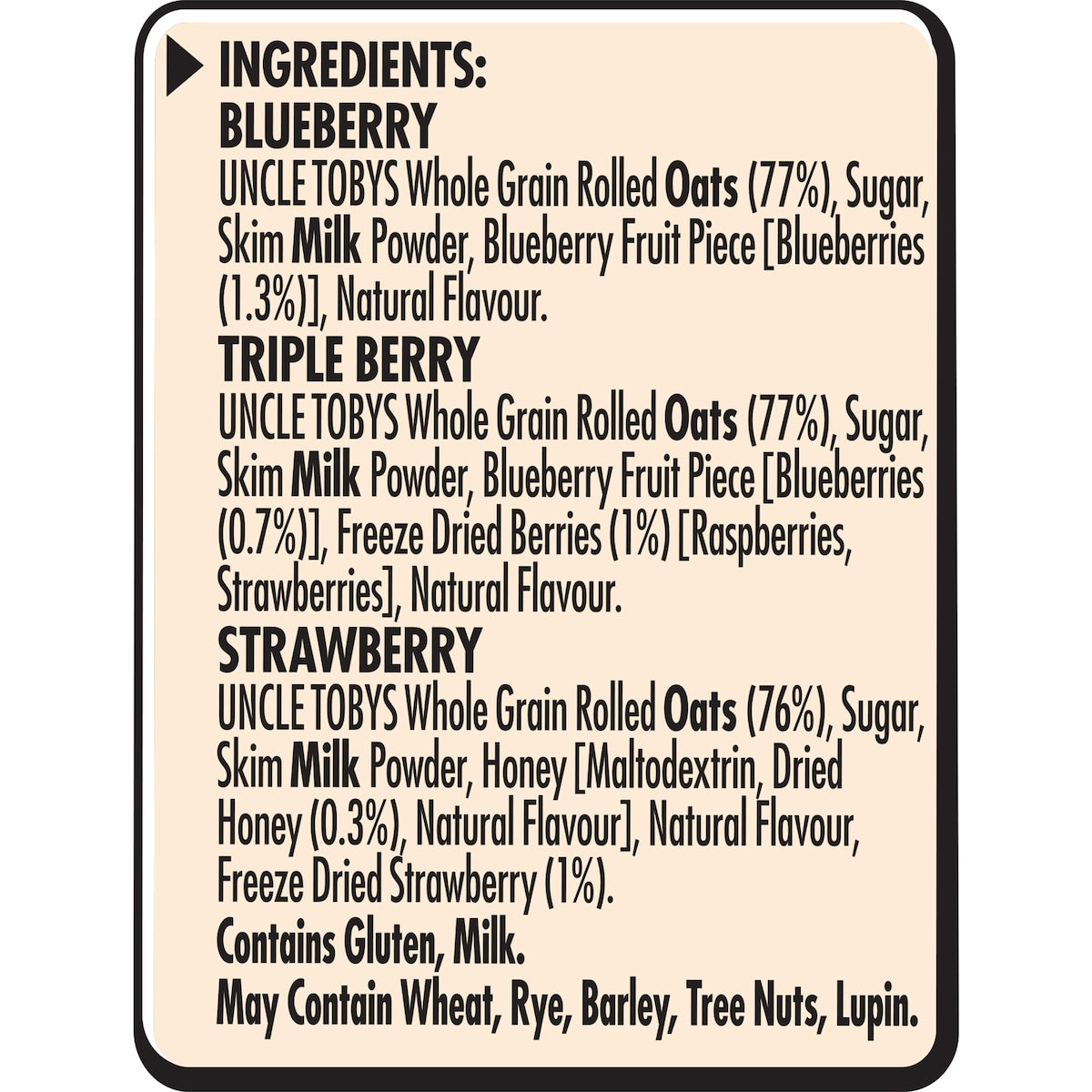 Uncle Tobys Oats Sachets Berry Variety 10 Pack 350g