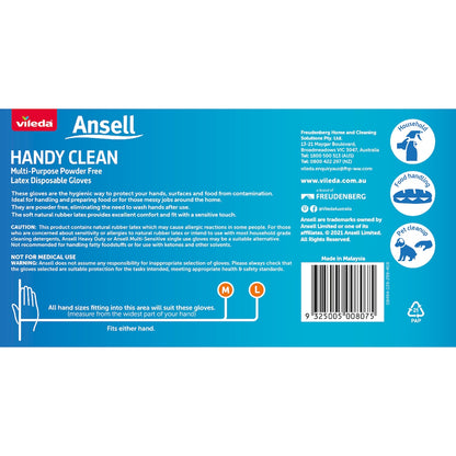 Vileda Ansell Handy Clean Latex Multi-purpose Gloves M/l 100 Pack