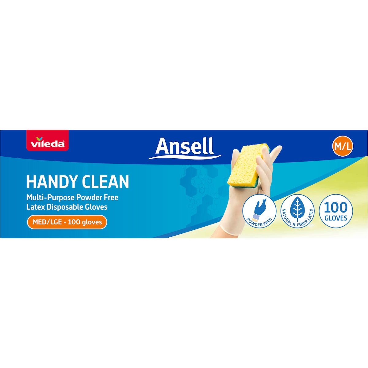 Vileda Ansell Handy Clean Latex Multi-purpose Gloves M/l 100 Pack