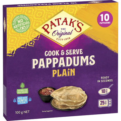 Pataks Cook To Eat Pappadums Plain 100g