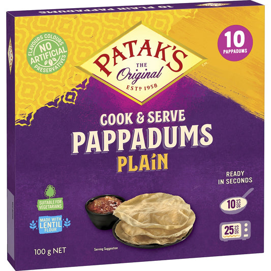 Pataks Cook To Eat Pappadums Plain 100g