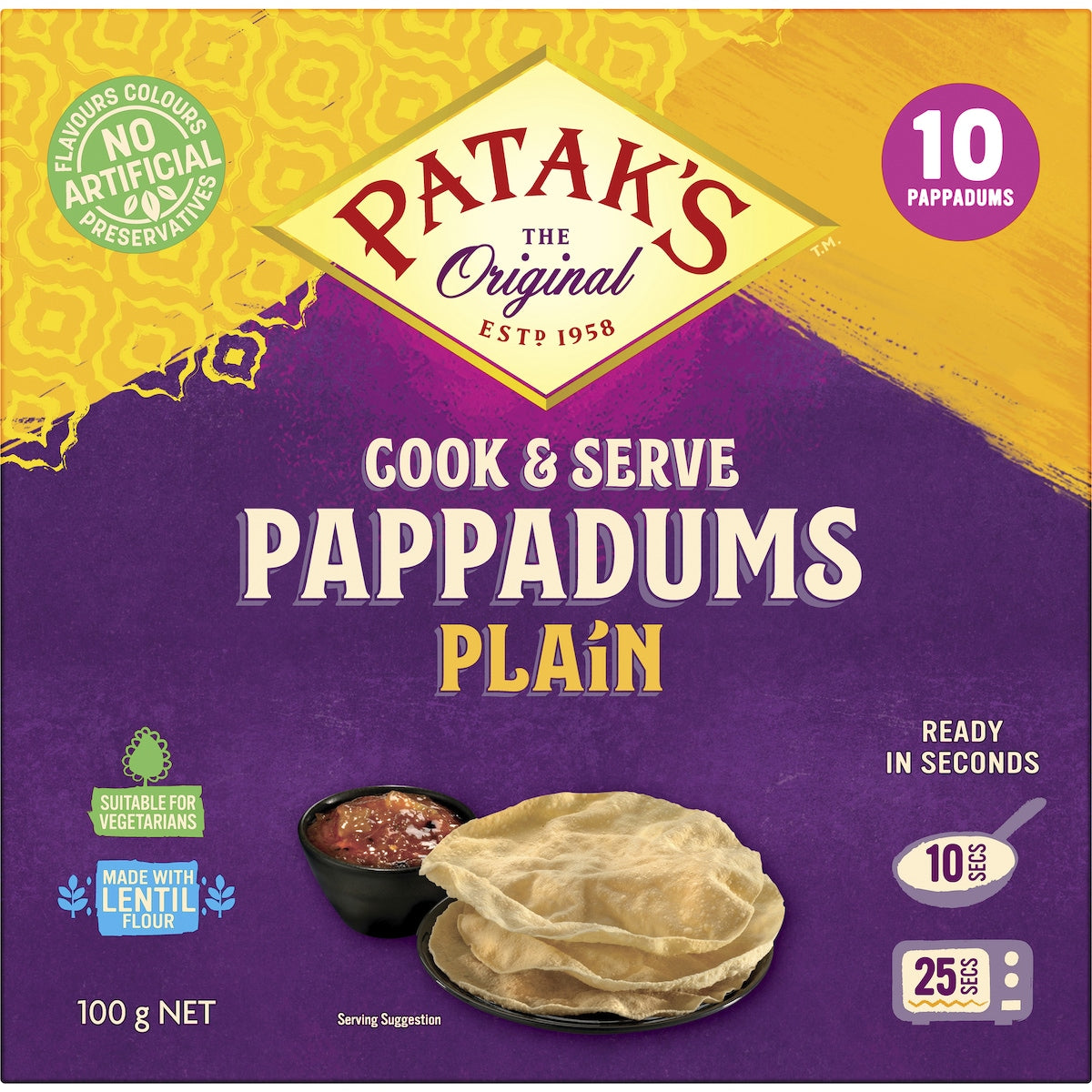 Pataks Cook To Eat Pappadums Plain 100g