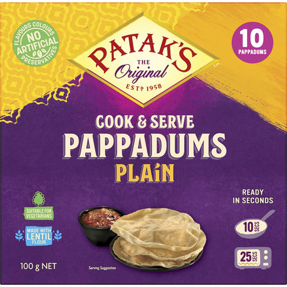 Pataks Cook To Eat Pappadums Plain 100g