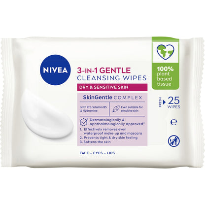 Nivea Gentle Biodegradable Face Cleansing Makeup Wipes 25 Pack