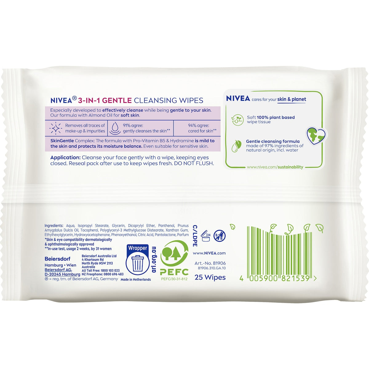 Nivea Gentle Biodegradable Face Cleansing Makeup Wipes 25 Pack
