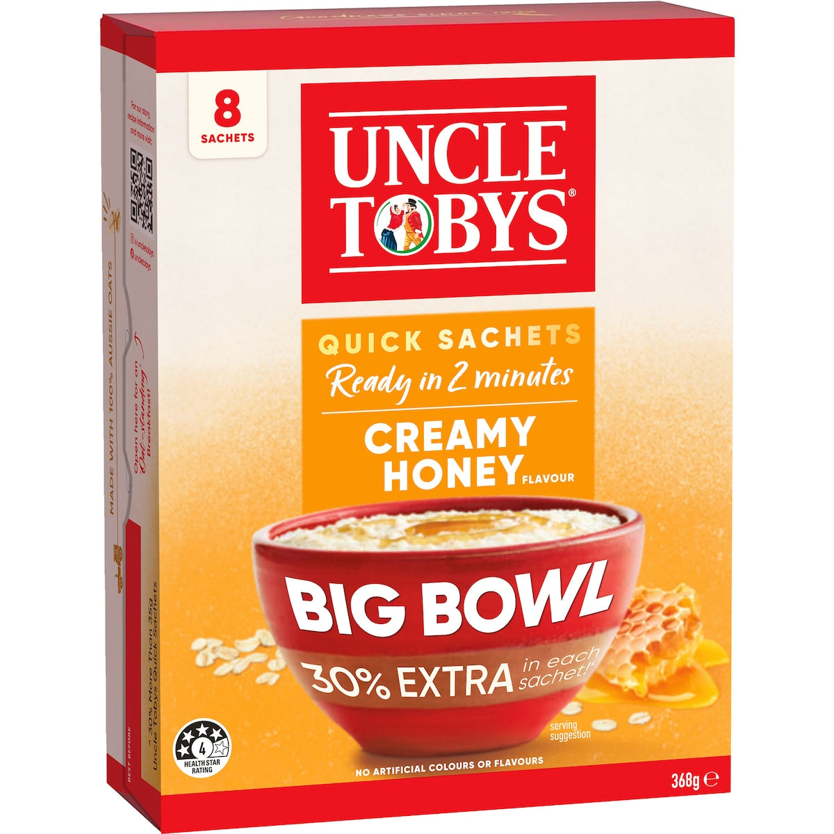 Uncle Tobys Oats Quick Sachets Big Bowl Creamy Honey Porridge 368g