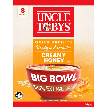Uncle Tobys Oats Quick Sachets Big Bowl Creamy Honey Porridge 368g