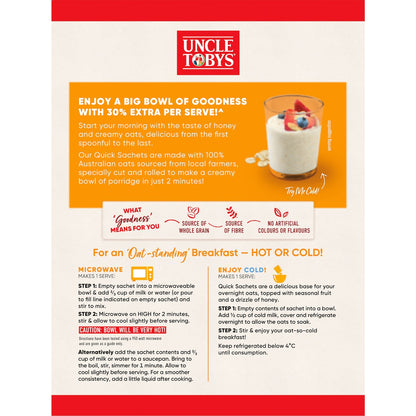 Uncle Tobys Oats Quick Sachets Big Bowl Creamy Honey Porridge 368g