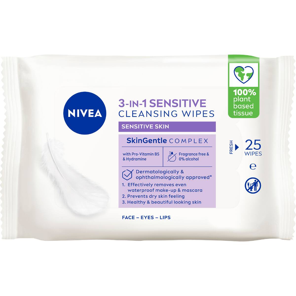 Nivea Sensitive Biodegradable Face Cleansing Makeup Wipes 25 Pack