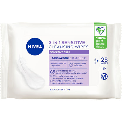Nivea Sensitive Biodegradable Face Cleansing Makeup Wipes 25 Pack