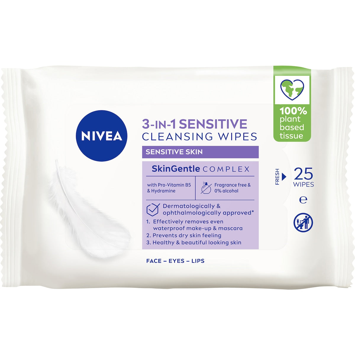 Nivea Sensitive Biodegradable Face Cleansing Makeup Wipes 25 Pack