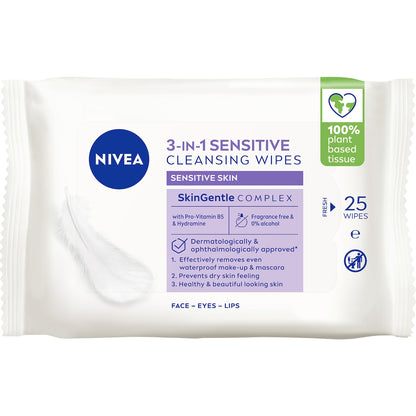 Nivea Sensitive Biodegradable Face Cleansing Makeup Wipes 25 Pack