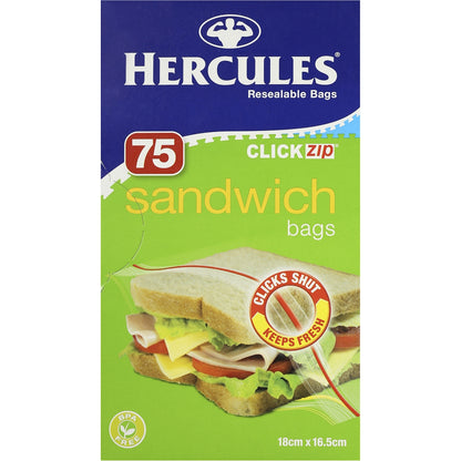 Hercules Click Zip Resealable Sandwich Bags 75 Pack