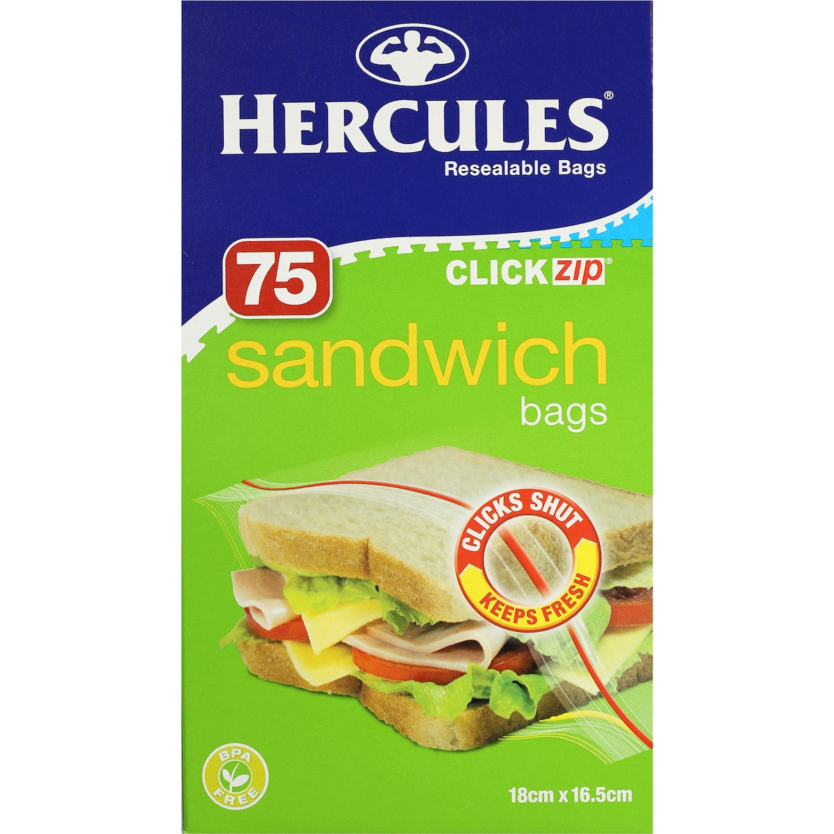 Hercules Click Zip Resealable Sandwich Bags 75 Pack