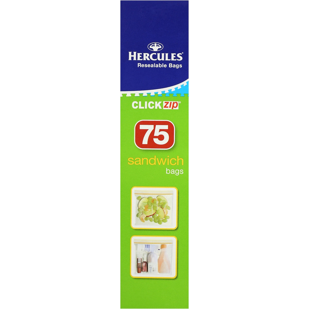 Hercules Click Zip Resealable Sandwich Bags 75 Pack