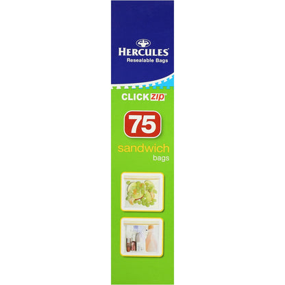 Hercules Click Zip Resealable Sandwich Bags 75 Pack