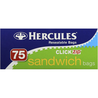 Hercules Click Zip Resealable Sandwich Bags 75 Pack