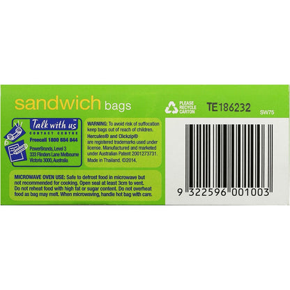 Hercules Click Zip Resealable Sandwich Bags 75 Pack