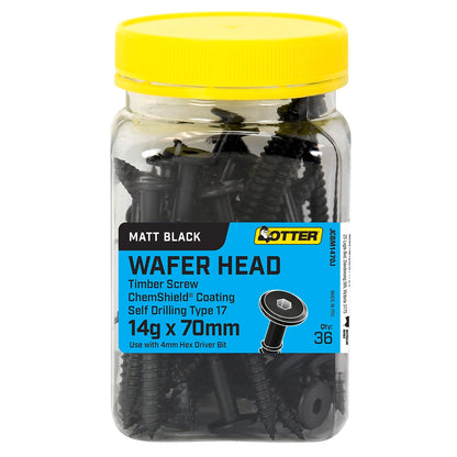 Otter Wafer Head Screws - 14g x 70mm - Black - 36 Pack