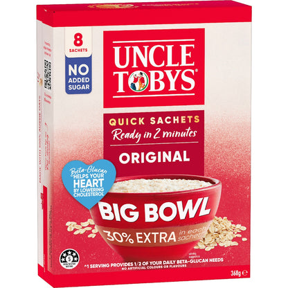 Uncle Tobys Oats Quick Sachets Big Bowl Original Porridge 368g