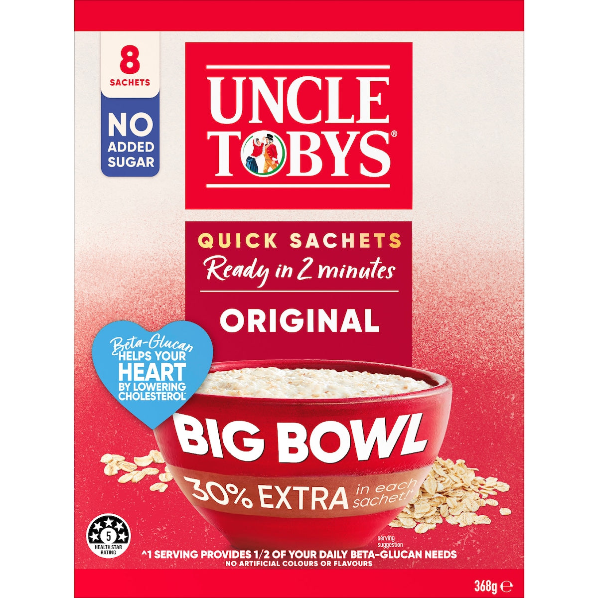 Uncle Tobys Oats Quick Sachets Big Bowl Original Porridge 368g