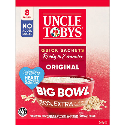 Uncle Tobys Oats Quick Sachets Big Bowl Original Porridge 368g