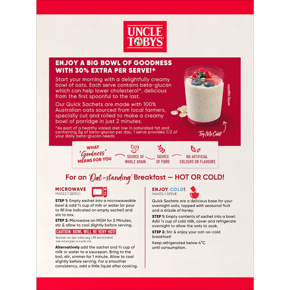 Uncle Tobys Oats Quick Sachets Big Bowl Original Porridge 368g