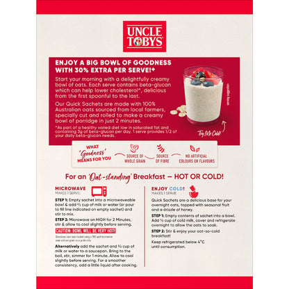 Uncle Tobys Oats Quick Sachets Big Bowl Original Porridge 368g