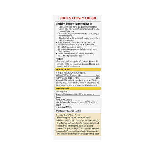 Robitussin Cold And Chesty Cough Cough Liquid Raspberry - 200mL