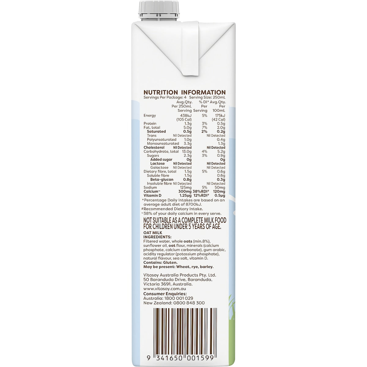 Vitasoy Oat Milky Long Life Milk Uht 1l