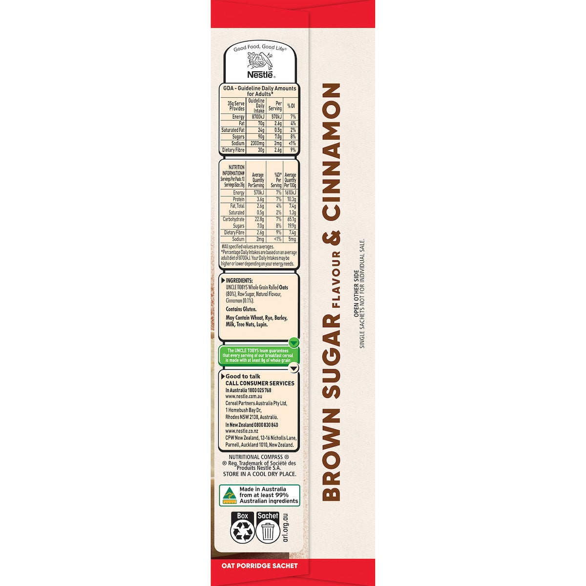 Uncle Tobys Oats Sachets Brown Sugar & Cinnamon 10 Pack 350g