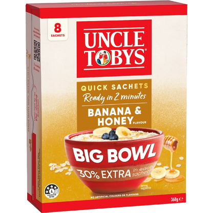 Uncle Tobys Big Bowl Oats Banana & Honey 8 Pack 368g