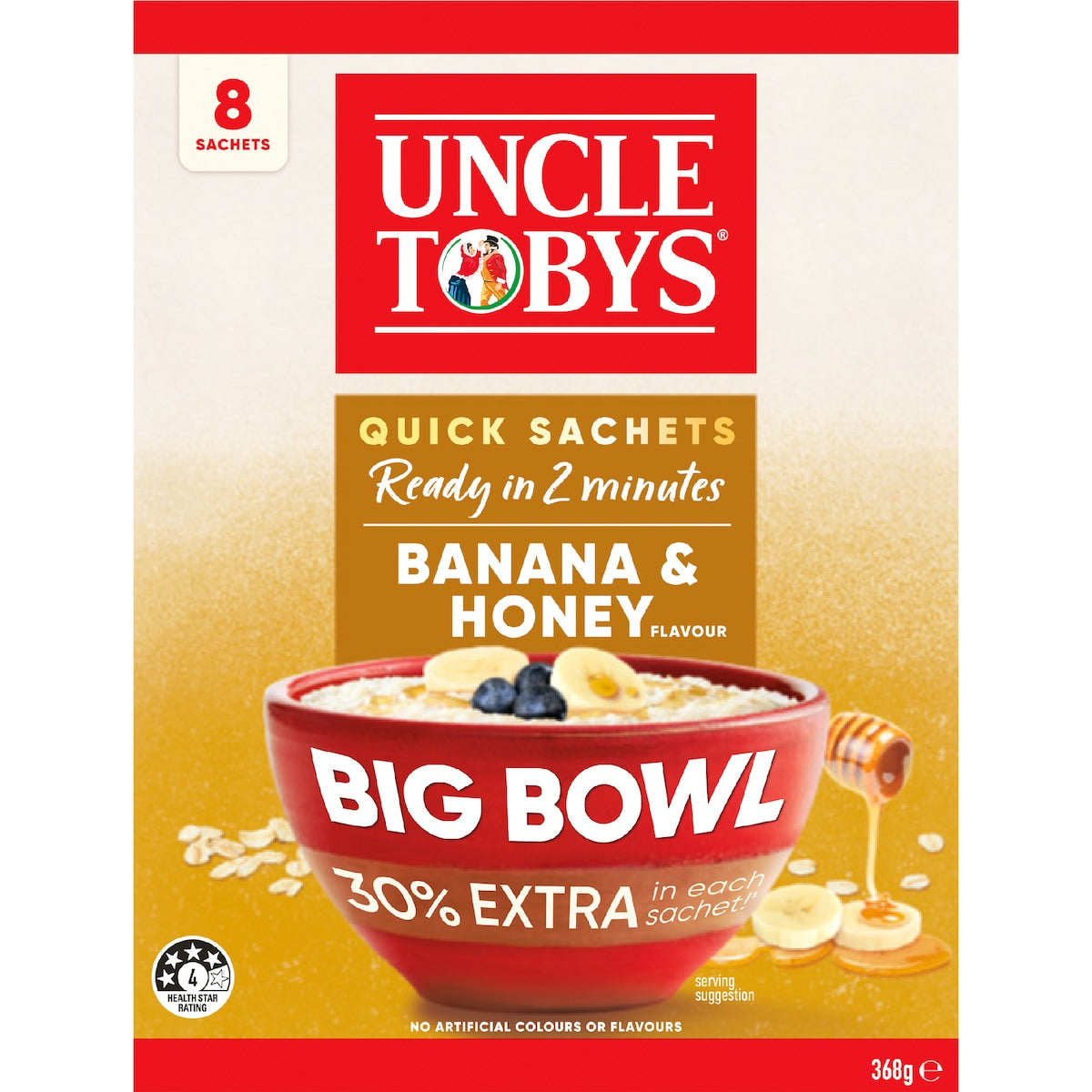 Uncle Tobys Big Bowl Oats Banana & Honey 8 Pack 368g